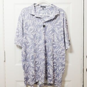 Bad Birdie Polo Shirt Mens 2XL Blue Purple Palm Tree Leaves Performance Golf